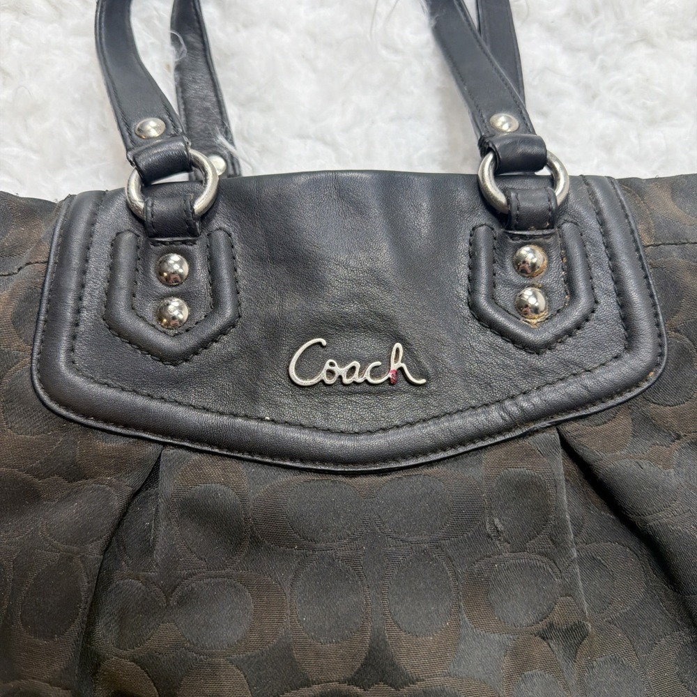 Vintage Y2K Coach Ashley Signature Shoulder Bag "Big C" Canvas Black Brown Purse - Picture 2 of 13